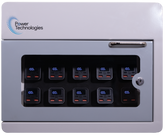 POWER TECHNOLOGIES 10 Bay Secure Battery Charging Cabinet w/ 5 Power Bank Batteries - 220V UK, MODEL- PowerVault-10/5, SKU- CAB-PVS-B10K-U5